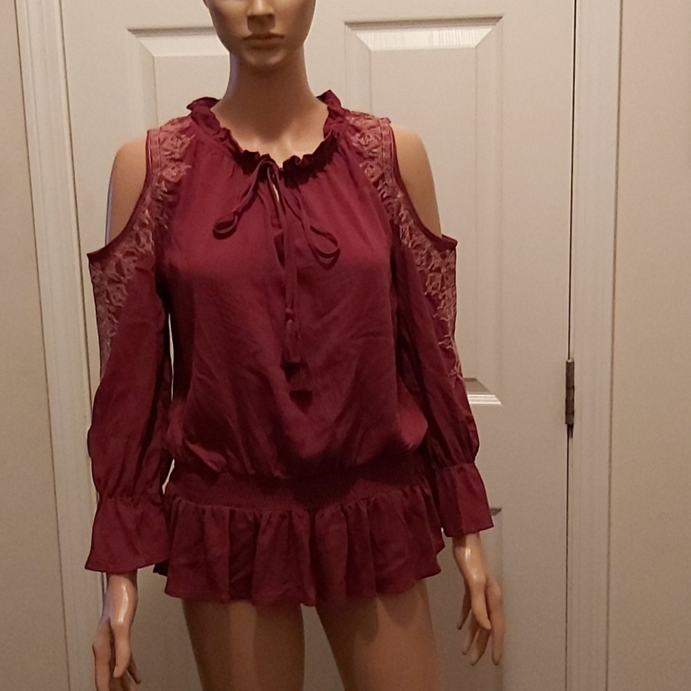 Size Small Wine Cold Shoulder long sleeve blouse